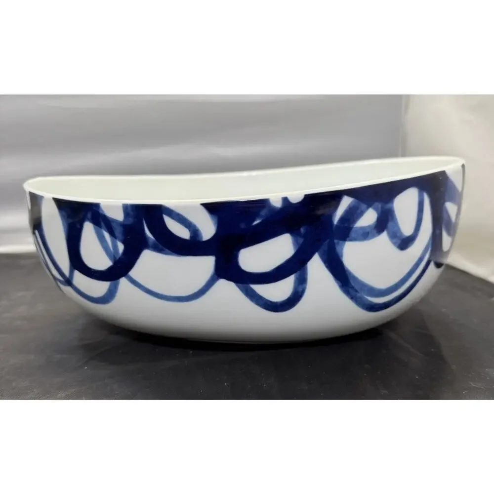 Paola Navone Crate & Barrel COMO Blue Swirl Large Oval Serving Bowl Discontinued